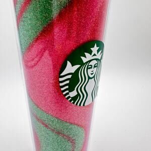 NEW Starbucks 2020 Glitter Pink Green Swirl 24 oz Cold Tall Tumbler with Straw